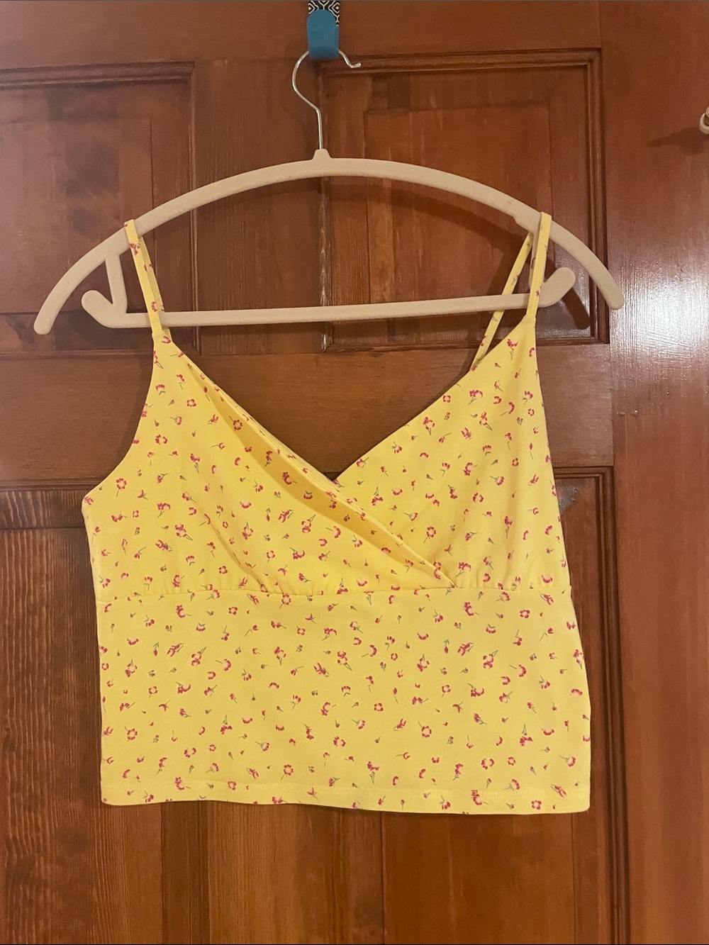 SO Yellow Floral Wrap Cami with Pink Accents